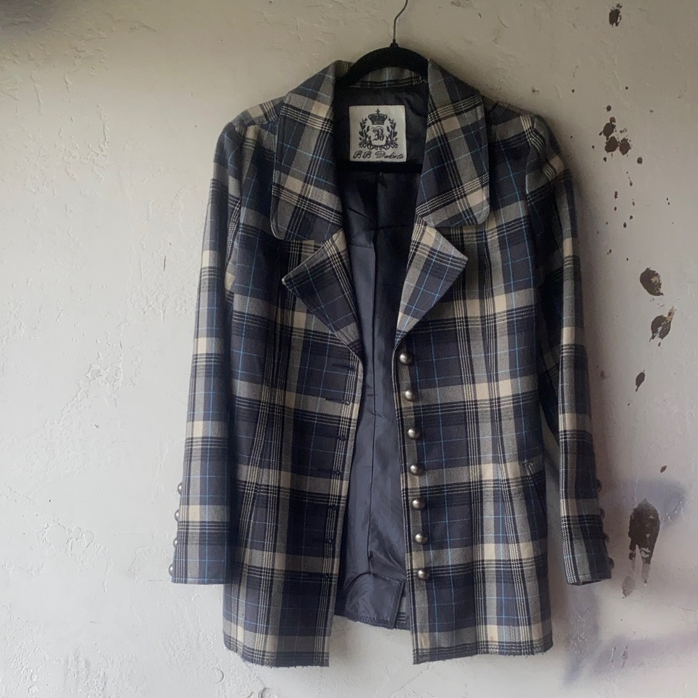 BB Dakota Blue and White Plaid Blazer